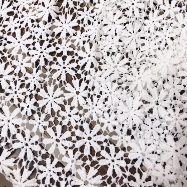 Offwhite Small Floral Embroidered Water Soluble Bridal Dresses Guipure Lace Fabric