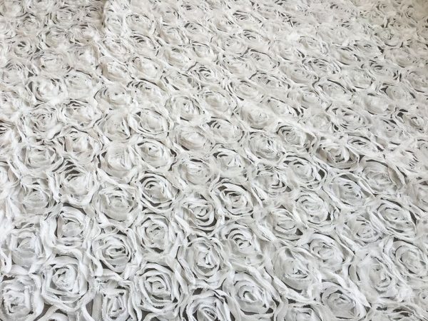 Off White Luxury 3D Rose Blossom Flower Chiffon Haute Designer Lace Dress Fabric