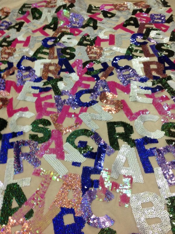 Colorful Letter Sequin Embroidery Mesh Sequin Dress Lace Fabric