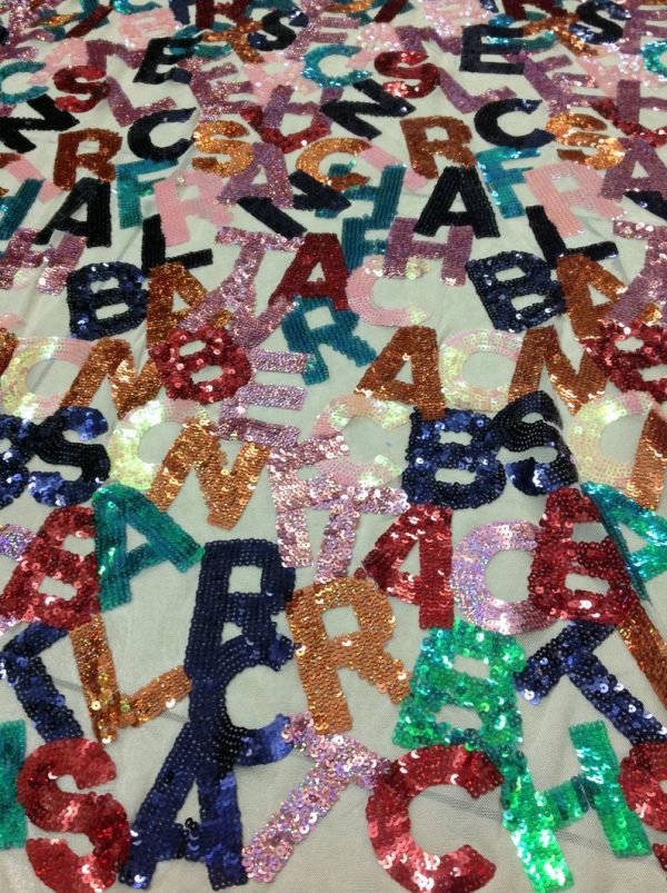 Colorful Letter Sequin Embroidery Mesh Sequin Dress Lace Fabric