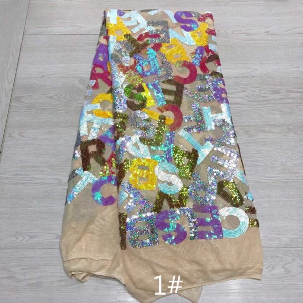 Colorful Letter Sequin Embroidery Mesh Sequin Dress Lace Fabric