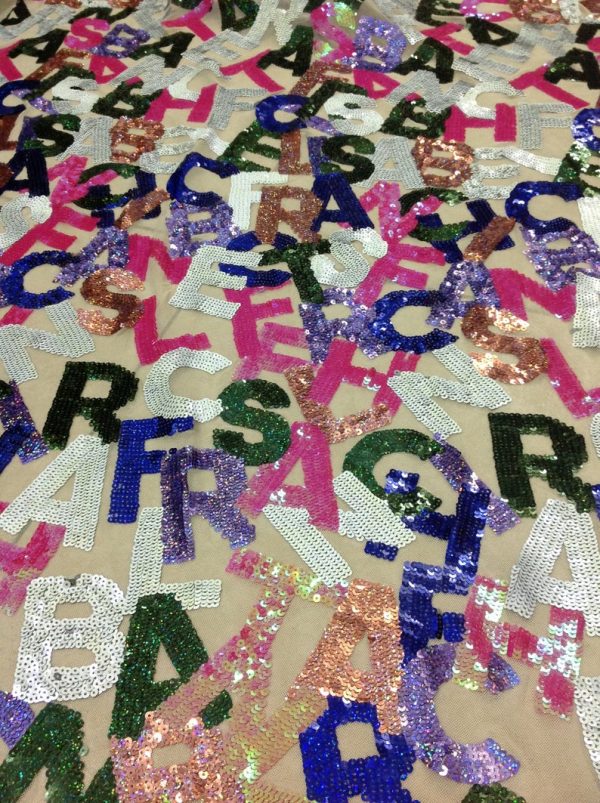 Colorful Letter Sequin Embroidery Mesh Sequin Dress Lace Fabric