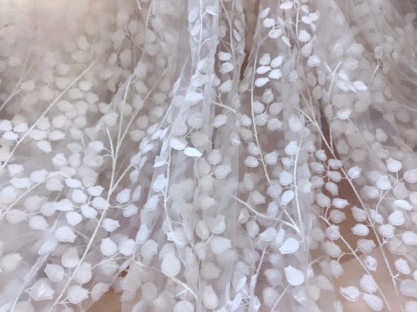 OffWhite 3D Floral Tulle Designer Dress Lace Fabric