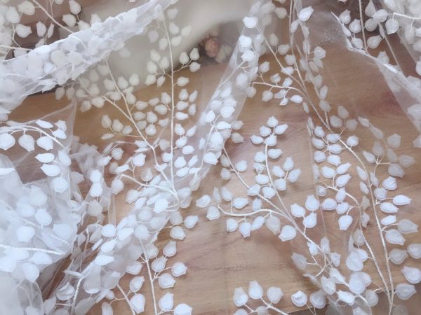 OffWhite 3D Floral Tulle Designer Dress Lace Fabric