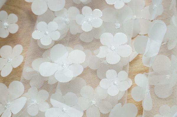 Off White 3D Blossom Flower Tulle Designer Dress Lace Fabric