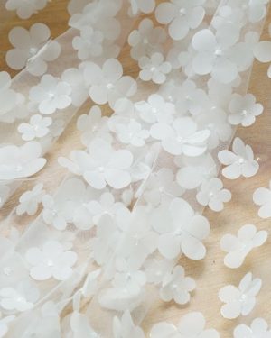 Off White 3D Blossom Flower Tulle Designer Dress Lace Fabric