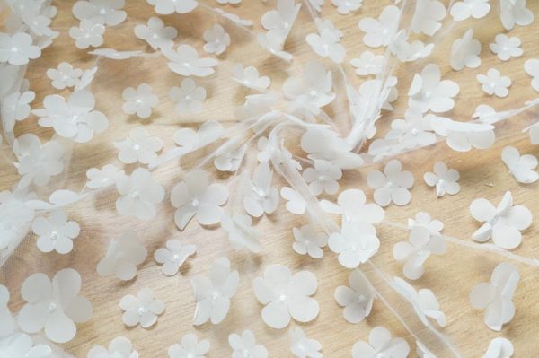 Off White 3D Blossom Flower Tulle Designer Dress Lace Fabric