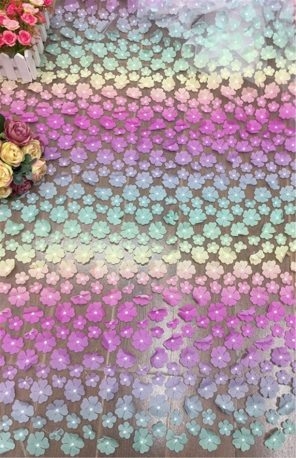 3D Rainbow Floral Embroidery Lace Dress Fabric