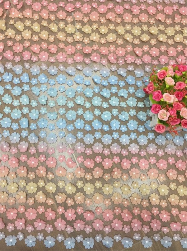 3D Rainbow Floral Embroidery Lace Dress Fabric