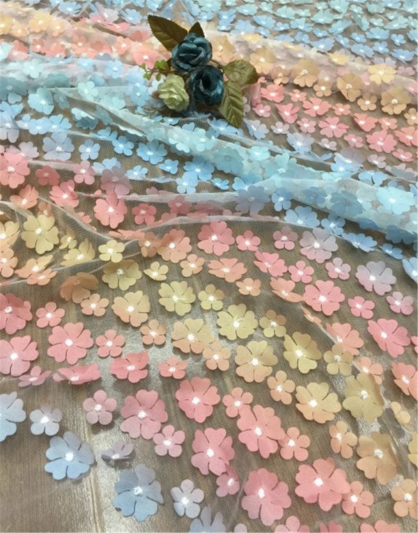3D Rainbow Floral Embroidery Lace Dress Fabric