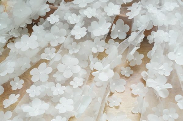 Off White 3D Blossom Flower Tulle Designer Dress Lace Fabric
