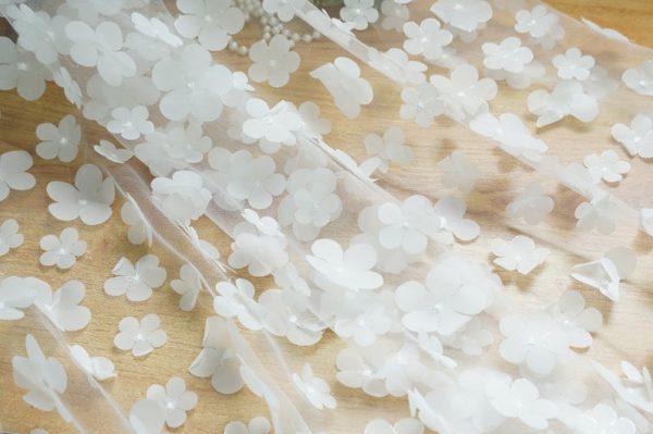 Off White 3D Blossom Flower Tulle Designer Dress Lace Fabric