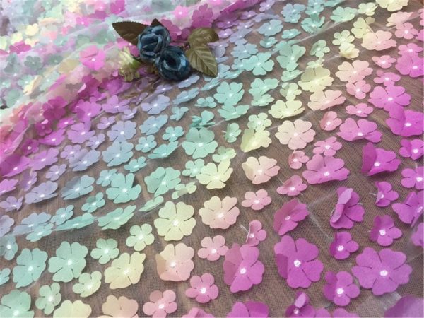 3D Rainbow Floral Embroidery Lace Dress Fabric
