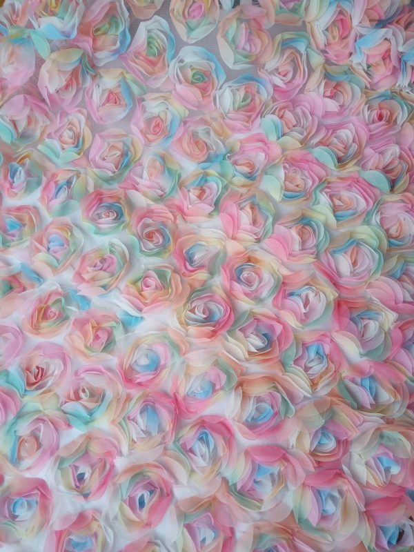3D Rose Floral Multicolor Embroidery Wedding Lace Dress Fabric