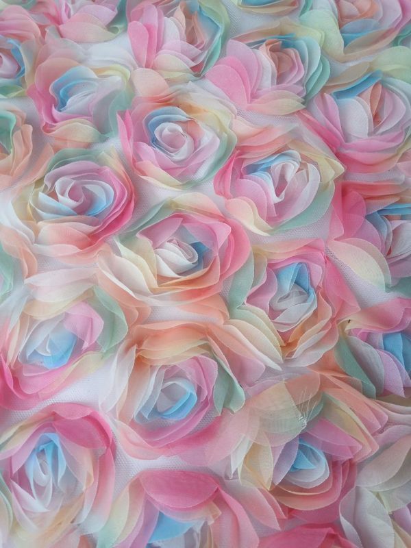 3D Rose Floral Multicolor Embroidery Wedding Lace Dress Fabric