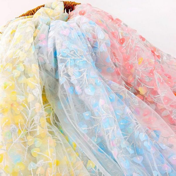 3d Floral leaves Embroidered Designer Dress lace Fabric