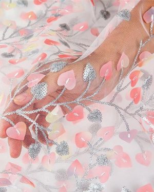 3d Floral leaves Embroidered Designer Dress lace Fabric
