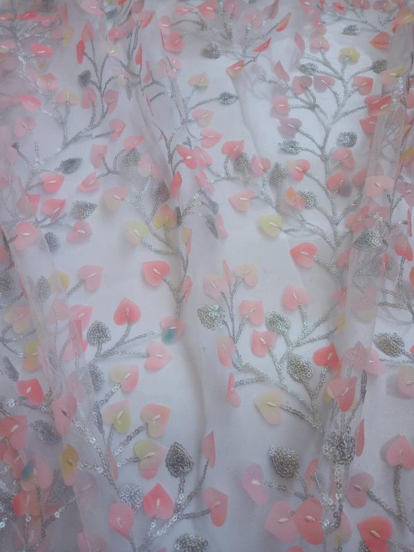 3d Floral leaves Embroidered Designer Dress lace Fabric
