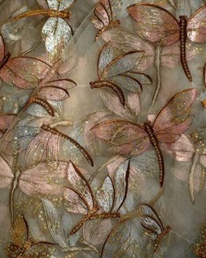 Colorful Dragonfly Embroidery Sequin Girl Dress Lace Fabric