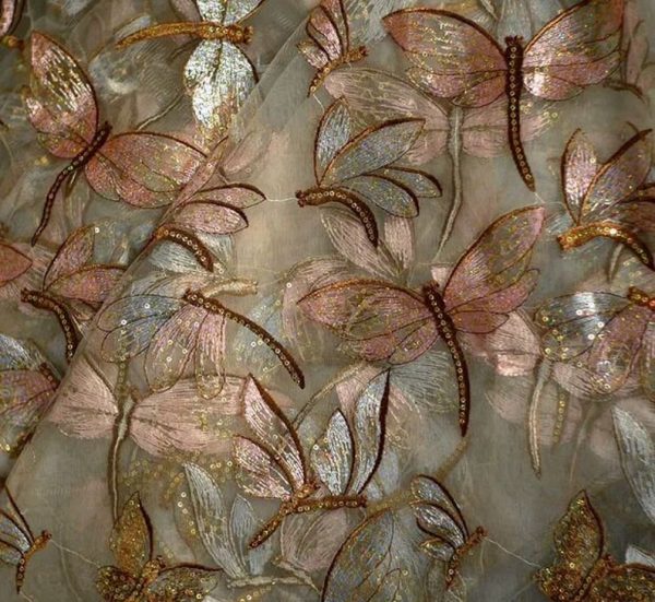 Colorful Dragonfly Embroidery Sequin Girl Dress Lace Fabric