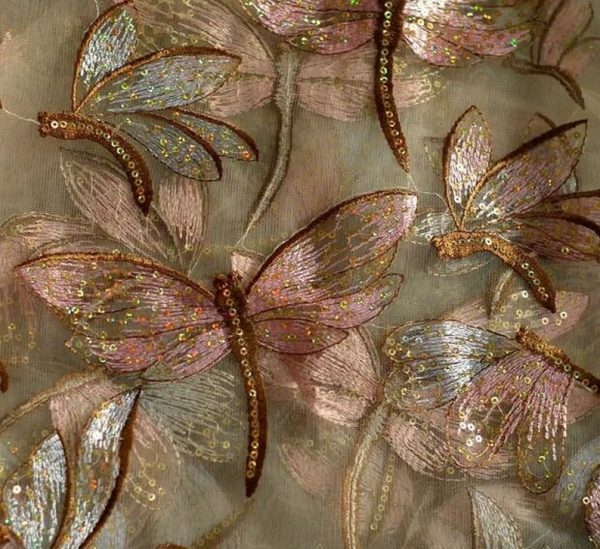 Colorful Dragonfly Embroidery Sequin Girl Dress Lace Fabric
