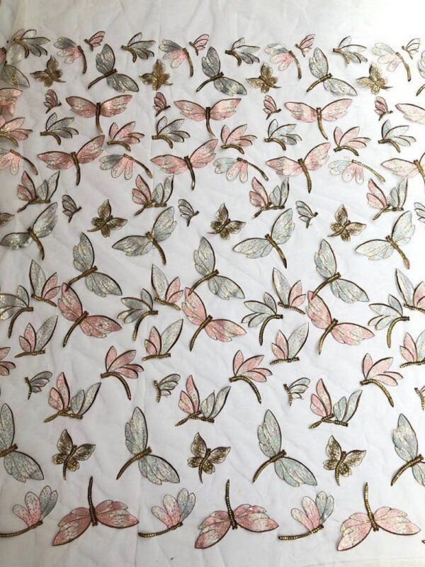 Colorful Dragonfly Embroidery Sequin Girl Dress Lace Fabric