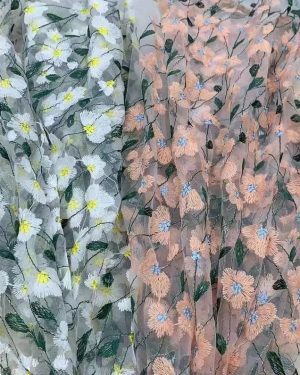 Colorful Floral Embroidery Girl Dress Lace Fabric