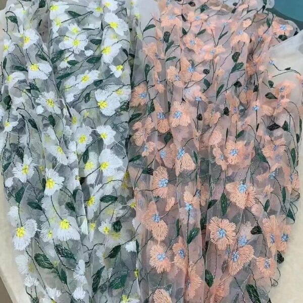Colorful Floral Embroidery Girl Dress Lace Fabric