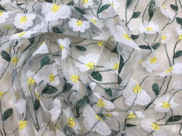 Colorful Floral Embroidery Girl Dress Lace Fabric