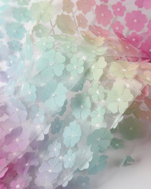3D Rainbow Floral Embroidery Lace Dress Fabric