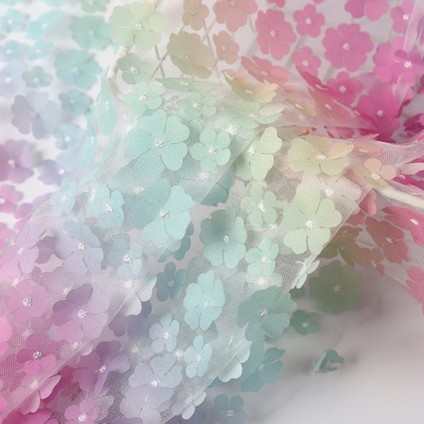3D Rainbow Floral Embroidery Lace Dress Fabric
