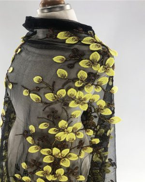 Yellow 3d leaves Embroidered Designer Dress lace Fabric