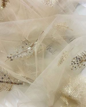gold feather Elegant Soft children's dress lace embroidered mesh sequin lace fabric