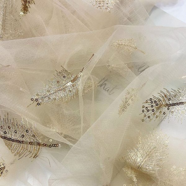 gold feather Elegant Soft children's dress lace embroidered mesh sequin lace fabric