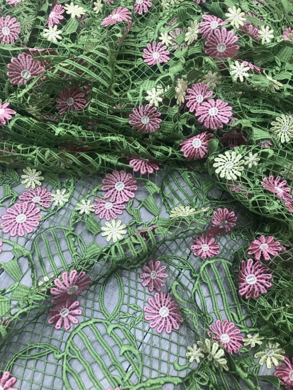 Multi-color Embroidered Chemical lace Fabric