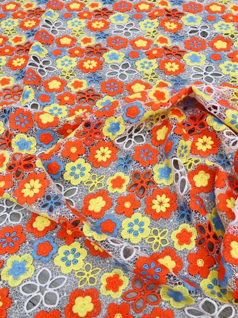 Multicolor Embroidered Chemical Water Soluble Fabric