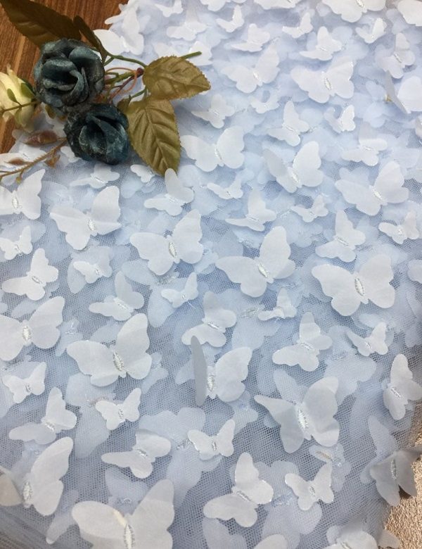 3D White Butterfly Applique Lace Fabric