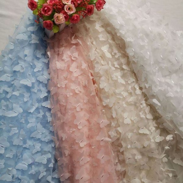 3D White Butterfly Applique Lace Fabric