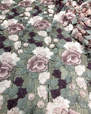 Heavy Exquisite Multi-color Rose Flower Embroidered Guipure Fabric