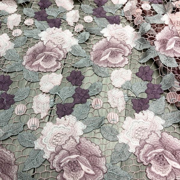 Heavy Exquisite Multi-color Rose Flower Embroidered Guipure Fabric