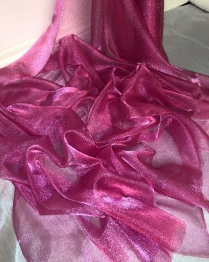 Magenta Sparkly Crystal Organza Fabric