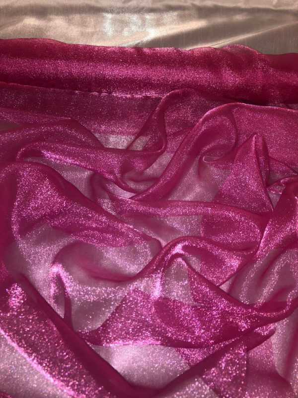 Magenta Sparkly Crystal Organza Fabric