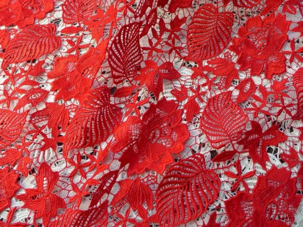 Venise Lace Fabric Red Embroidered Guipure Fabric