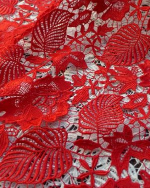 Venise Lace Fabric Red Embroidered Guipure Fabric