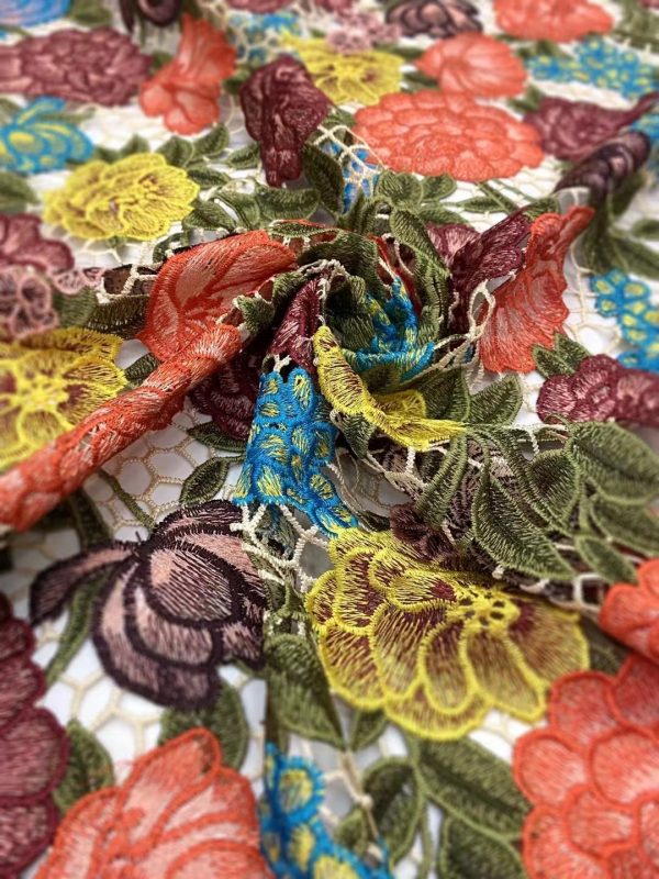 Multi-color Embroidered Chemical Water Soluble Fabric