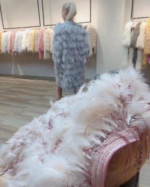 Luxury Premium Grey Feathers lace fabric with Shinning Tassels Fabric