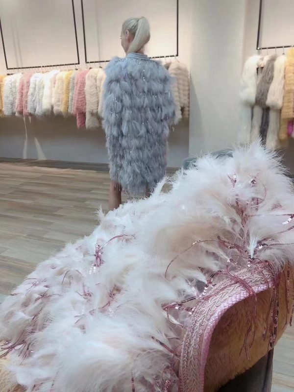 Luxury Premium Grey Feathers lace fabric with Shinning Tassels Fabric