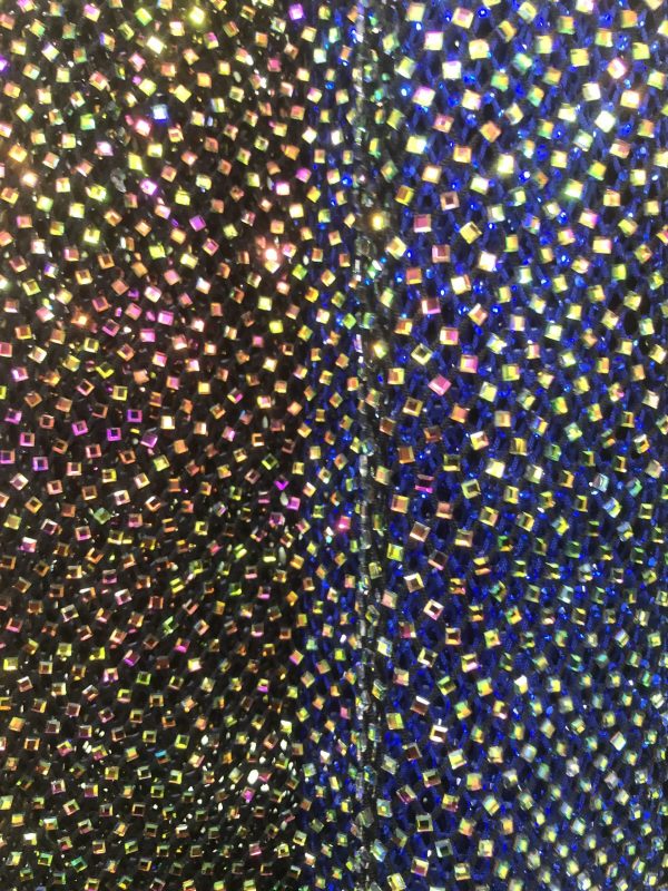 AB Iridescent square diamond Rhinestones On Soft Stretch Fish Net Fabric