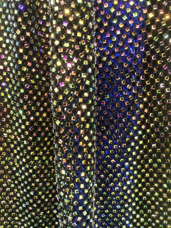 AB Iridescent square diamond Rhinestones On Soft Stretch Fish Net Fabric