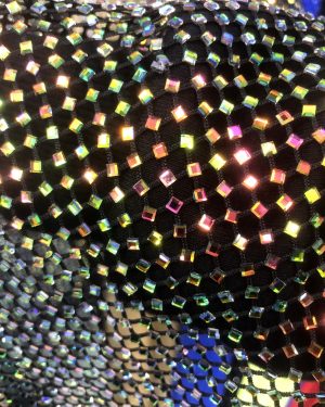 AB Iridescent square diamond Rhinestones On Soft Stretch Fish Net Fabric